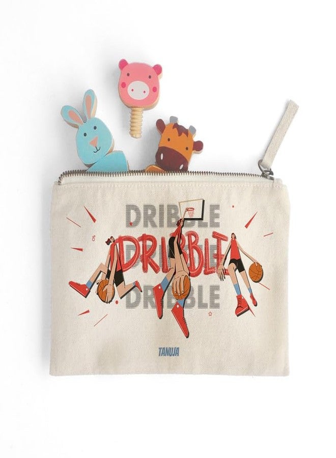 Zooboo Catch All Pouch Personalized with Kid's Names, 100% Cotton with Zipper, Pencil Pouch for Boys and Girls, School Supply Stationery Box Organizer for Students Basketball Fever Girl - Image 3